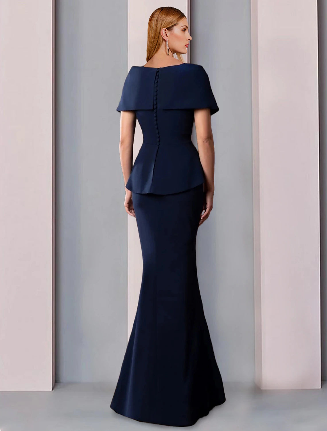 Wholesale  A-Line Mother of the Bride Dress Formal Wedding Guest Elegant Square Neck Floor Length Stretch Fabric Short Sleeve with Ruffles Solid